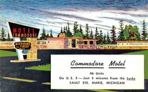 Sault St Marie, MI Michigan  COMMODORE MOTEL Roadside ca1950's Artist's Postcard