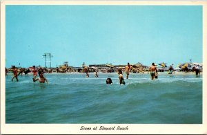 Vtg Galveston Texas TX Scene at Stewart Beach Bathers 1950s Chrome View Postcard