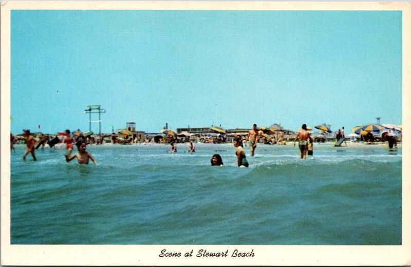 Vtg Galveston Texas TX Scene at Stewart Beach Bathers 1950s Chrome View Postcard