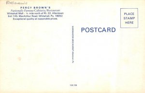 Whitehall, PA Pennsylvania  PERCY BROWN'S RESTAURANT Interior  ROADSIDE Postcard
