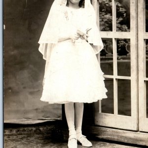 ID'd c1910s Cute Young Girl RPPC Church Confirmation Real Photo PC Kinsetta A123