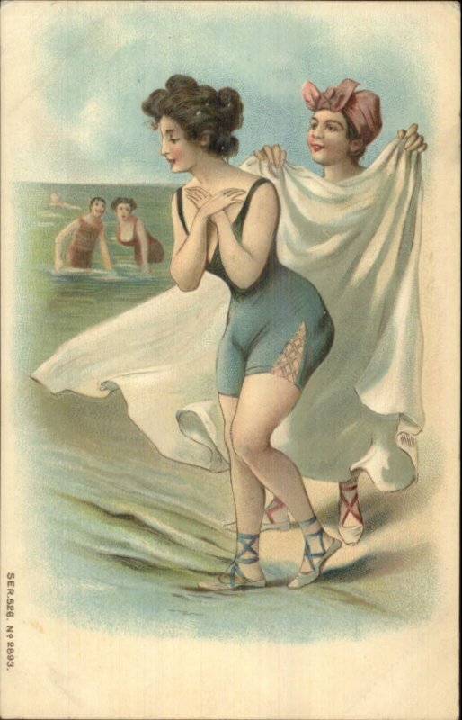 Bathing Beauty Lady Being Covered by Towel Series 526 #2893 Embossed Postcard