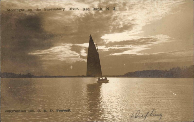 Red Bank New Jersey NJ Moonlight Shrewsbury River 1906 Real Photo Postcard