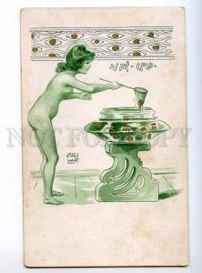 235193 Nude WITCH Gold by Josef HART vintage ART NOUVEAU PC