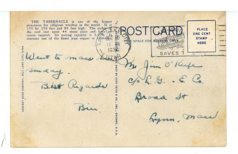 UT - Salt Lake City. Great Mormon Tabernacle ca 1933