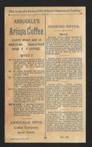 VICTORIAN TRADE CARD Arbuckle's Ariosa Coffee Shad Cooking