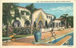 Agua Caliente Mexico Swimming Pool Bath House Pool 1935 Postcard Western 11227