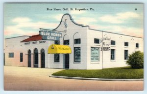 ST AUGUSTINE, FL Florida  BLUE HERON GRILL c1940s Linen Roadside Postcard
