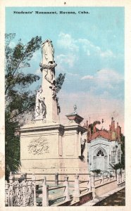 Vintage Postcard Students Memorial Monument in Colon Cemetery Havana Cuba