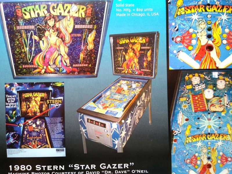 Star Gazer Pinball Machine Art Collage Ready To Frame Artwork Space Age Fantasy