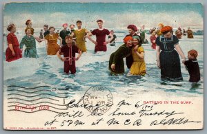 Postcard Chicago IL c1905 Greetings From Chicago Bathing In The Surf RPO Cancel