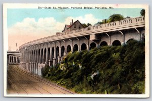 Portland Maine~State Street Viaduct & Bridge~Eastern News Co Real Photo Postcard