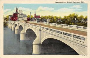 Napoleon Ohio 1930-40s Postcard Town & Maumee River Bridge Henry County