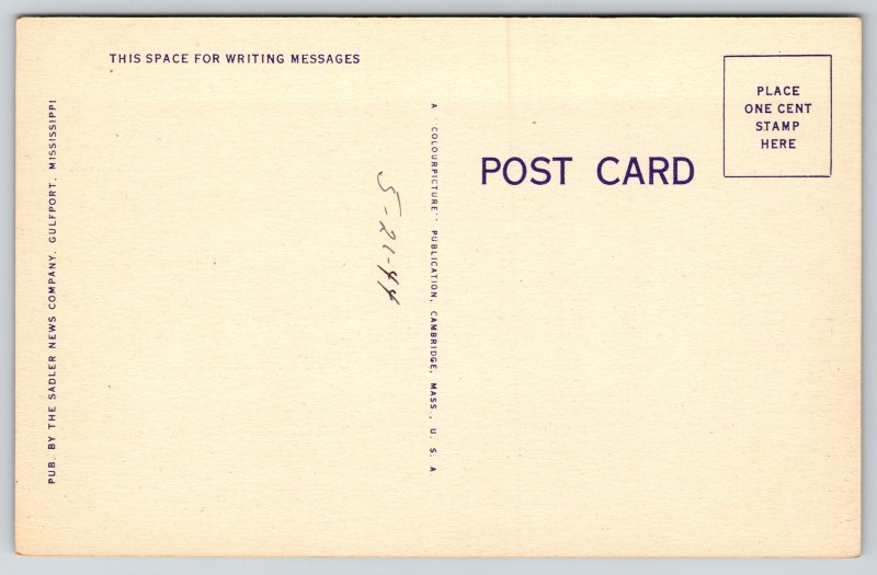 Gulfport Mississippi~The Community House Exterior View~Vintage Linen Postcard