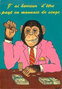 French humor gambling chimpanzee cigar caricature Gilbert Andre 1990 postcard