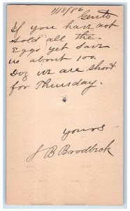 1886 Save 100 Eggs for Thursday JB Brodbeck Baltimore MD Cancel Postal Card