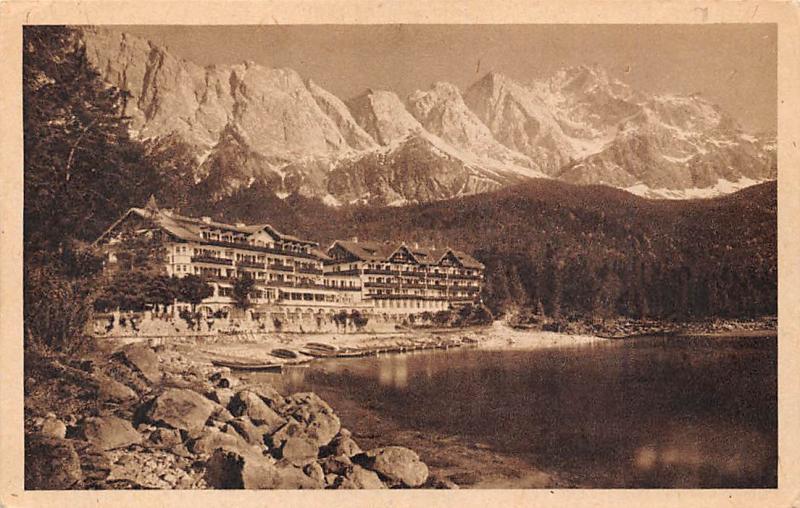 Hotel Eibsee Mit Zugspitze Gasthaus Lake Mountain Landscape Hippostcard
