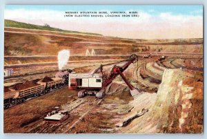 Virginia Minnesota Postcard Mesaba Mountain Mine Electric Shovel Irion Ore 1940