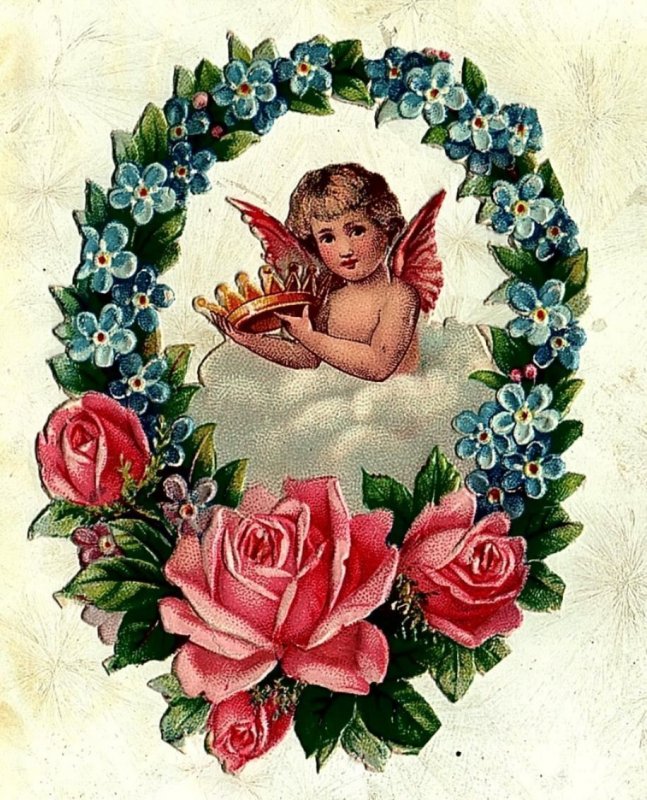 C1908 BIRTHDAY GREETINGS SCALLOPED EDGE CUPID FLORAL EMBOSSED POSTCARD 26-307