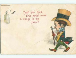 Pre-1907 comic RICH MAN WALKS WITH FANCY HAT AND CANE k3183