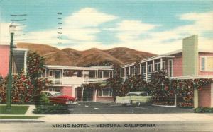 Autos 1952 Viking Motel roadside Postcard Thomas linen 12614