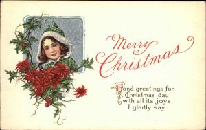 Christmas Stecher 426B Pretty Young Woman Poinsettia Border Embossed c1910 PC