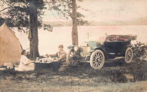 RPPC AUTOMOBILE & PICNIC HARTFORD CONNECTICUT COLORIZED REAL PHOTO POSTCARD 1912