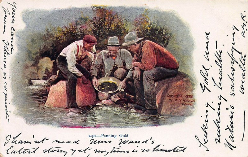 Panning Gold, Very Early Embossed Postcard, Unused, Published in 1898