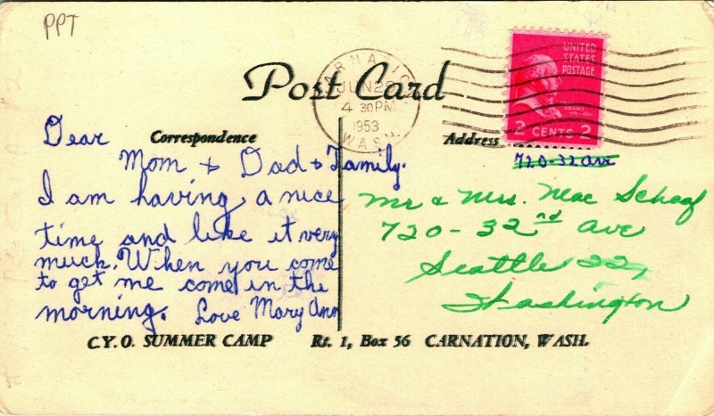Carnation Washington WA Camp Don Bosco Swimming Pool 1953 Postcard