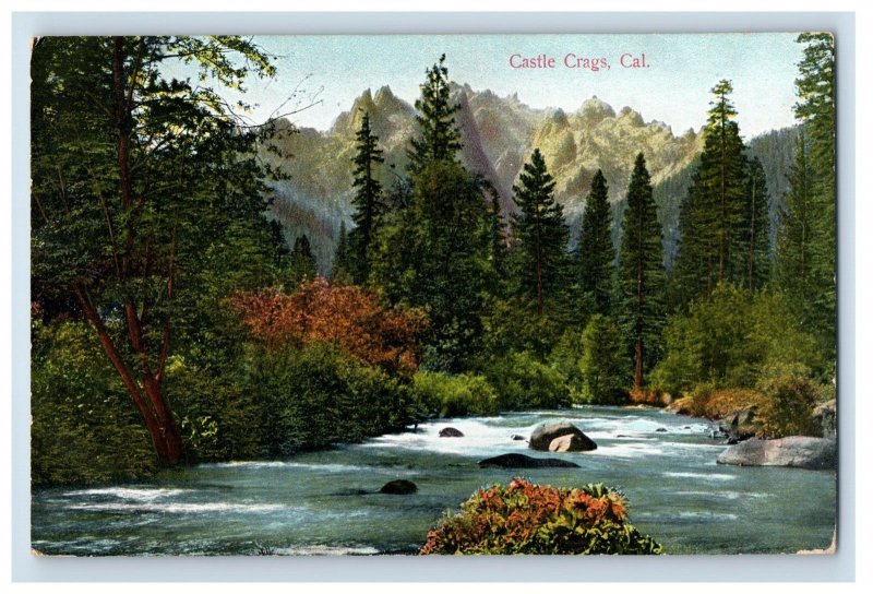 C. 1910 Castle Crags River Scene California German Made Vintage Postcard F52