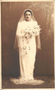 Wedding social history bride dress vintage real photo postcard