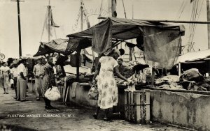 curacao, N.W.I., WILLEMSTAD, Floating Market (1953) Julius L Penha RPPC Postcard