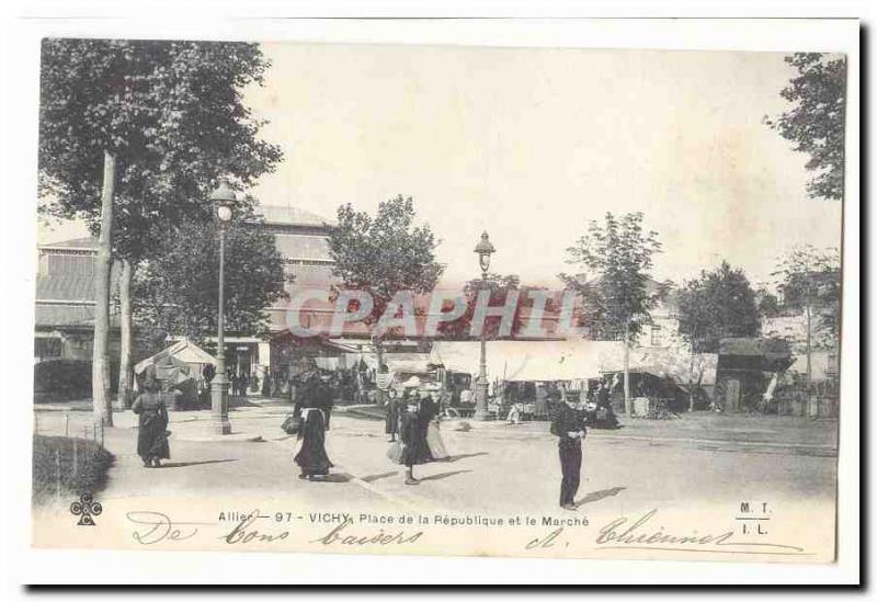 Vichy Old Postcard Place de la Republique and walking
