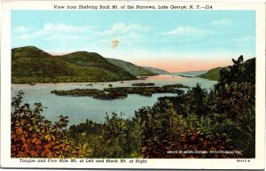 Postcard NY Lake George Tounge Five Mile and Black Mt view from Shelving Rock