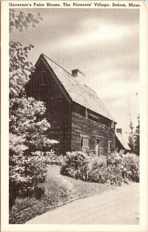 Governors Faire House Pioneers Village Salem Massachusetts MA Linen Postcard VTG 