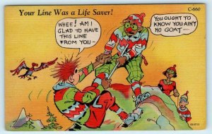 RAY WALTERS Line Comic Your Line Was A Life Saver! Mountaineers 1940s Postcard