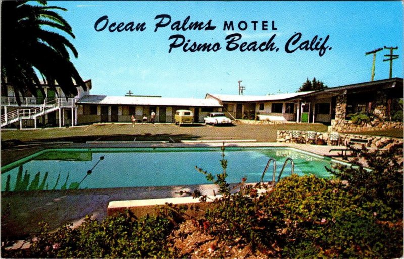 Pismo Beach, CA California  OCEAN PALMS MOTEL Pool~VW Vanagon  ROADSIDE Postcard