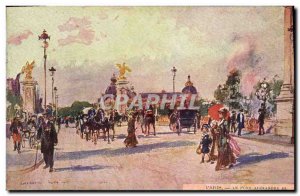 Old Postcard Illustrator Paris Alexandre III bridge