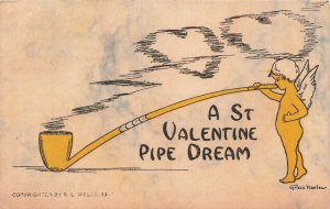 1910 Valentine Pipe Dream Postcard Cupid Hearts Bristol VA Postmark