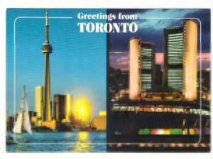 CN Tower And City Hall, Toronto, Ontario, Chrome Split View Postcard #1