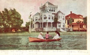 Vintage Postcard 1908 Dr Dickies Cottage Winona Lake Boating Adventure Indiana