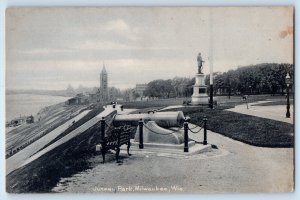 c1905 Milwaukee Wisconsin WI Postcard Juneau Park Cannon Statue Sculpture Field