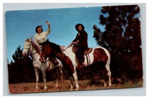 Vintage 1953 Postcard Greetings From Charlevoix Michigan - Women on Horses