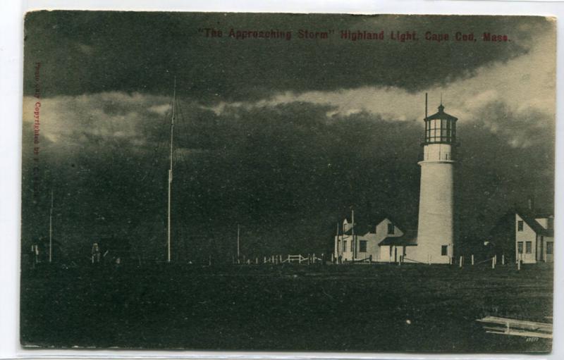 Approaching Storm Highland Lighthouse Cape Cod Massachusetts 1912 postcard