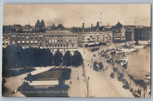 Stockholm Sweden Postcard Blasieholmshamnen with Grand Hotel 1921 RPPC Photo