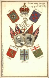 Patriotic Royalty King Queen Great Britain Territory Shields TUCK Postcard