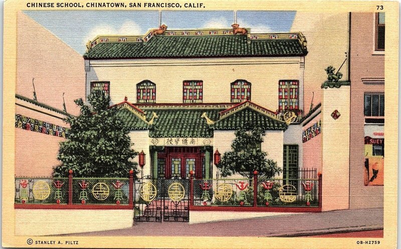 1930s SAN FRANCISCO CALIFORNIA CHINESE SCHOOL CHINATOWN LINEN POSTCARD 42-223