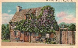 Vintage Postcard 1930's Oldest School House St. George Street St. Augustine FL