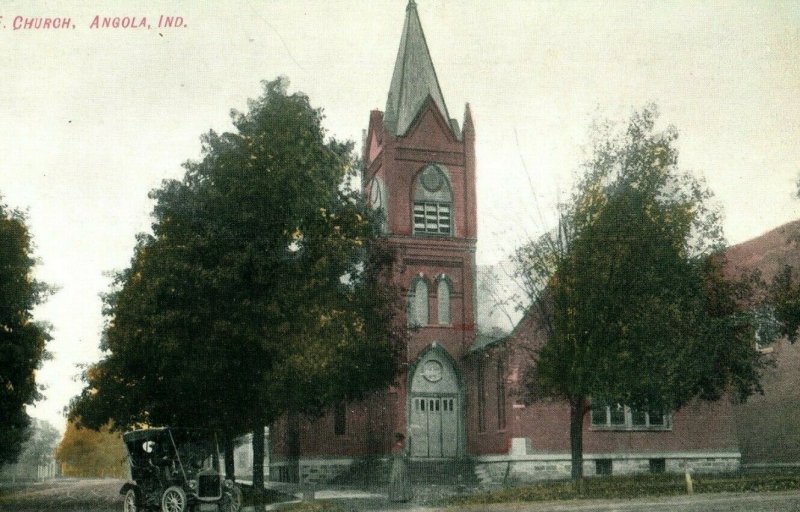 Circa 1900-10 M.E. Church, Angola Hand Tinted, Indiana Vintage Postcard P9 