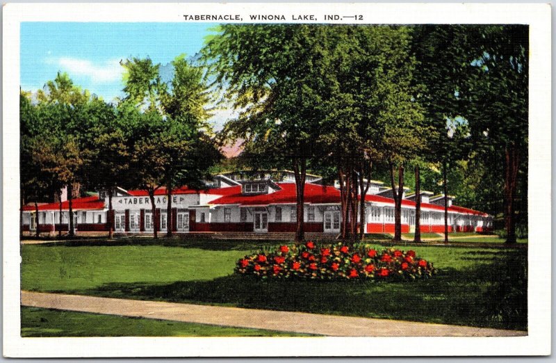 Tabernacle Winona Lake Indiana IN Landscape Grounds Building Garden Postcard